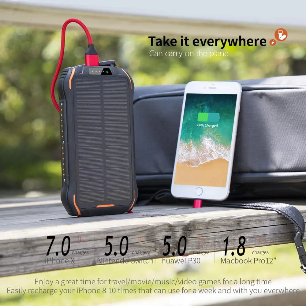 Portable Solar Power Bank 26800mAh (Wireless Charging)